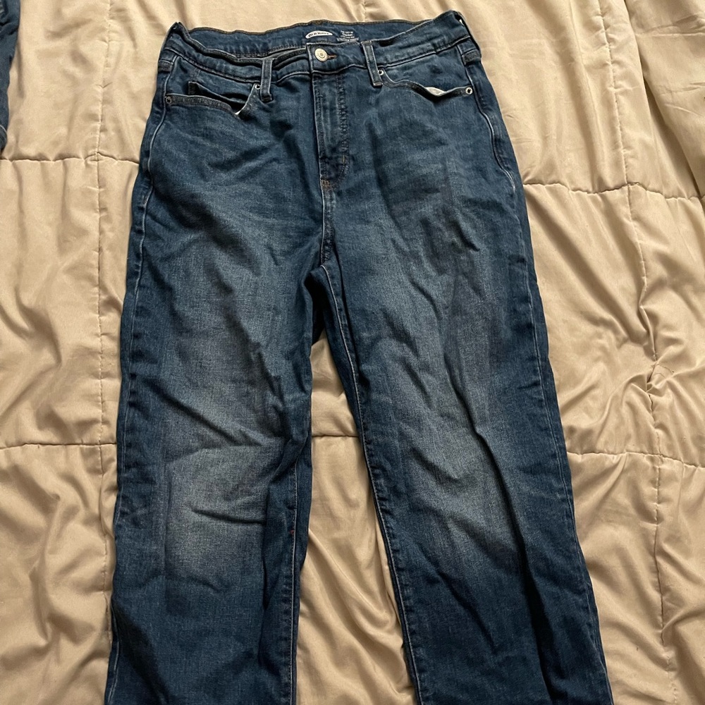 Medium wash sky high straight leg jeans